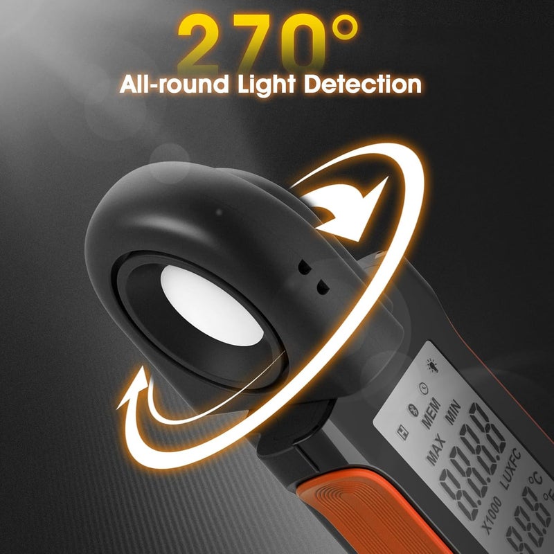 BTMETER Illuminance Light Meter w/Bluetooth - Digital Lumen Tester Measure Lighting Level Intensity 1~400,000 Lux(Foot Candle 1~37,160) Luxometer with 270º Rotated Sensor Data Logging for Plants Grow - Image 5